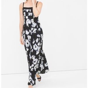 White House Black Market WHBM Floral Summer Maxi Dress Pleated Adjustable Size 6